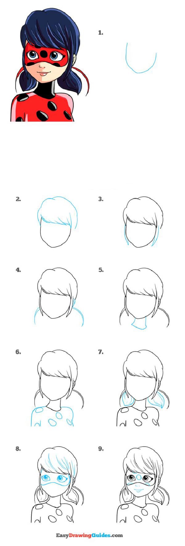نقاشی دختر کفشدوزکی ساده مرحله به مرحله
